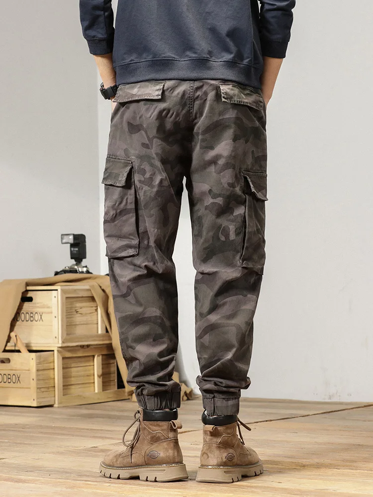 Spring Summer Camouflage Cargo Pants Men Multi-Pockets Workwear Baggy Joggers Army Military Cotton Casual Tactical Trousers