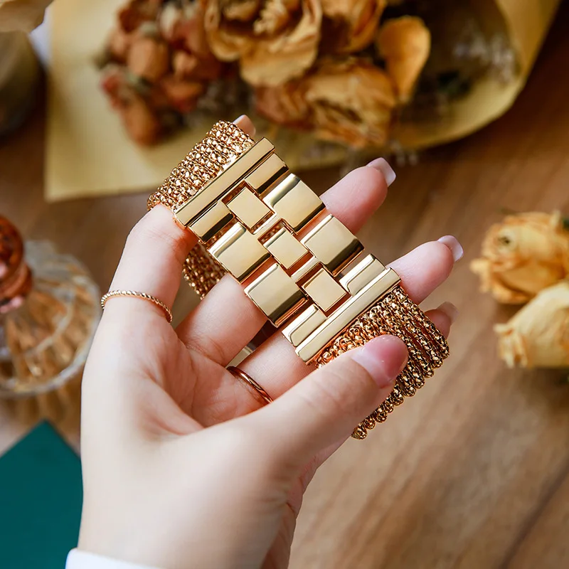 Relojes de pulsera con diamantes de imitación para mujer, pulsera femenina de marca de lujo, de oro