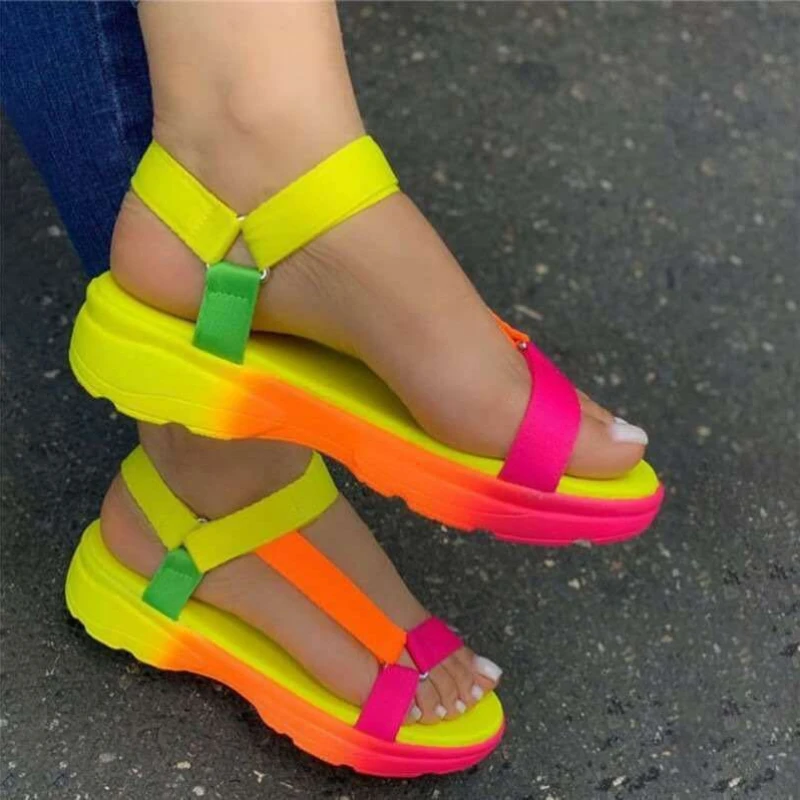 Colorful Wedge Beach Sandals Summer Women Style Fashion Breathable Plus Size Soft Bottom Shoes Platform Slippers Big Size