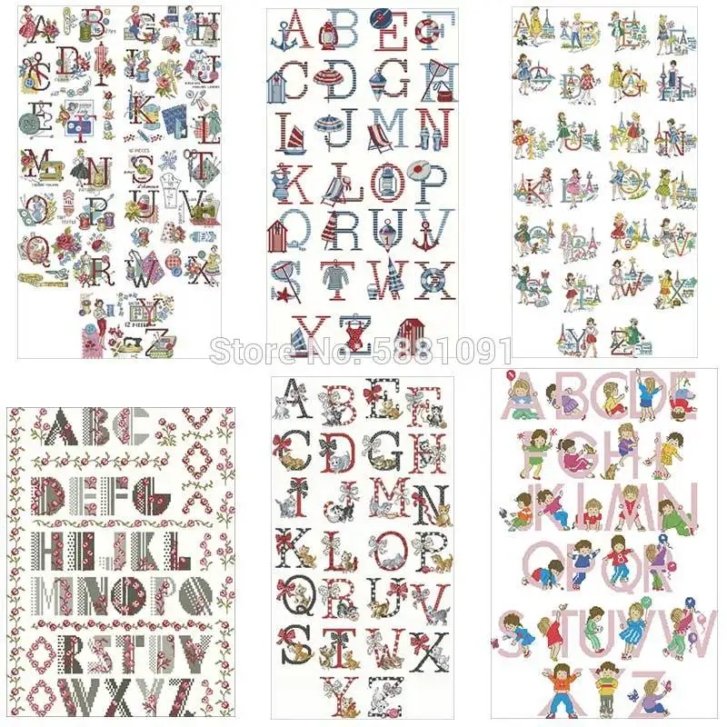 Letters ABC patterns Counted Cross Stitch 11CT 14CT 18CT DIY wholesale Chinese Cross Stitch Kits Embroidery Needlework Sets