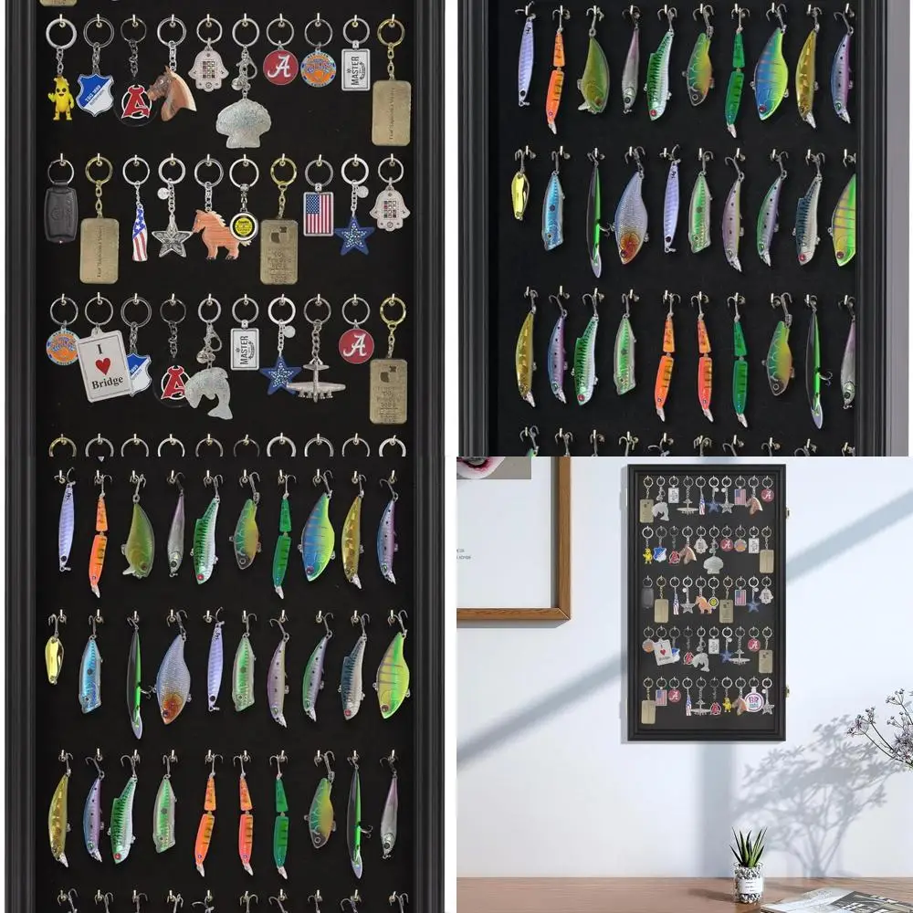 

Mahogany Keychain & Fishing Lure Display Case for Home Kitchen, Holds Pocket Watches Too