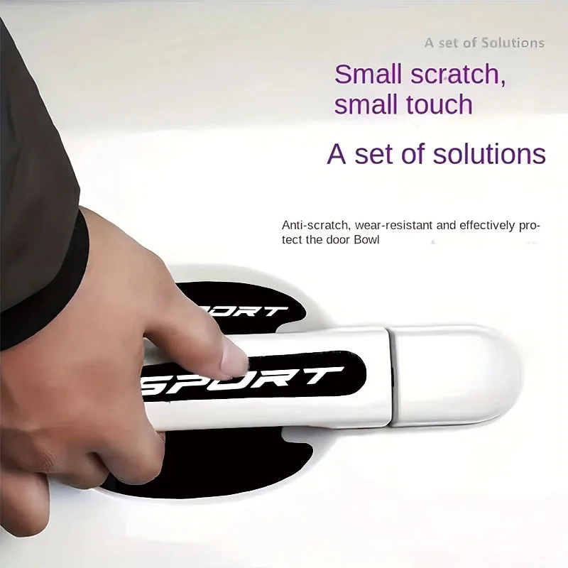 8Pcs/Set Sport Letter Print Car Door Handle & Bowl Protective Stickers, Universal Scratch-resistant Exterior Car Decor