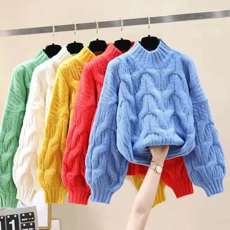 

Свободный свитер с круглым вырезом и длинными рукавами, женский корейский милый пуловер, осенне-зимний топ, новый повседневный вязаный элегантный трикотажный джемпер