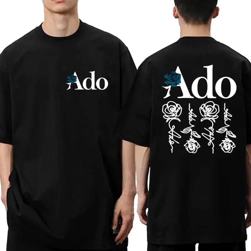 

Hot Singer Ado Blue Rose 2025 World Tour Double Sided print short sleeve T-shirt Unisex vintage T shirts Men Women Cotton Tops