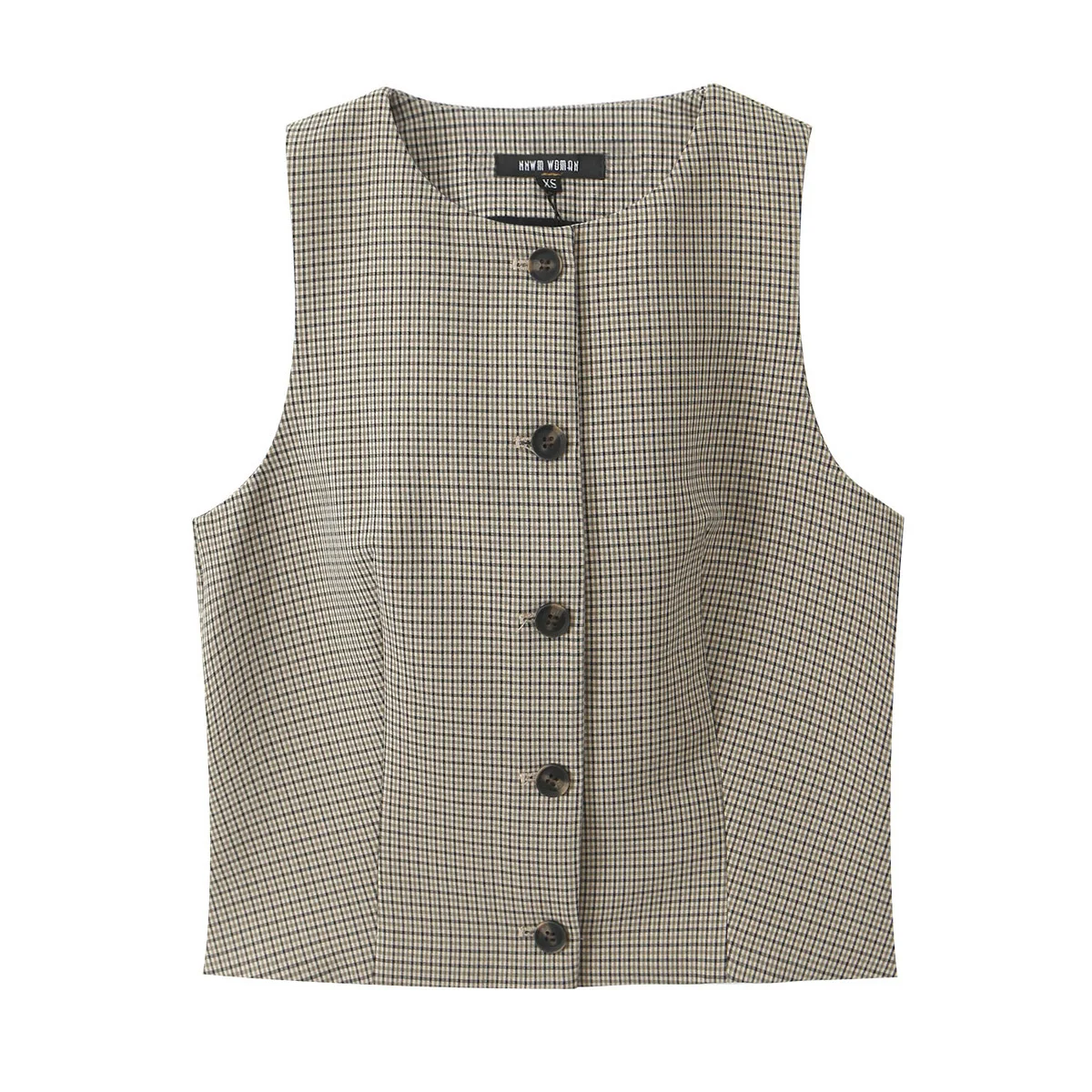 DUOPERI Women Two Piece Sets Plaid O-Neck Sleeveless Tank Tops & Straight Leg Pants Casual Female Chic Suit