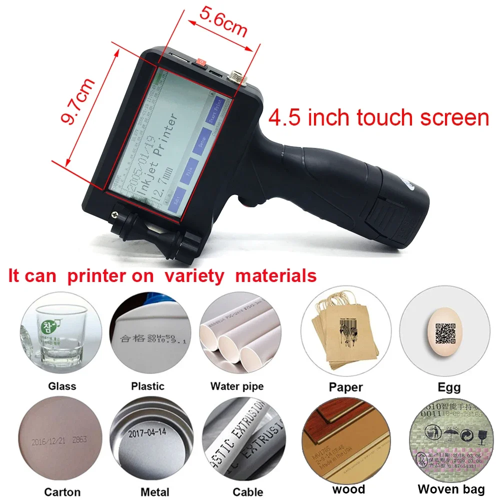 4.3 Inch Touch Screen Portable Inkjet Printer Date/QR Code /Label Printer Inkjet Machine USB Handheld Inkjet Printer 12.7 Ink