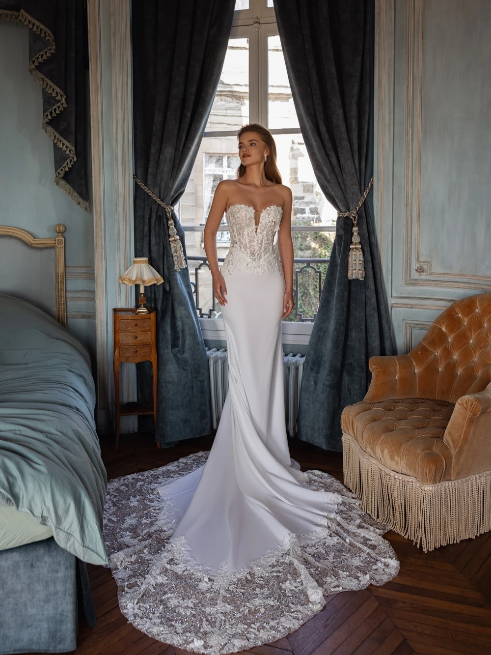 Detachable Sleeve Beaded Appliques Wedding Dress Dreamy 3D Flower Mermaid Long Bridal Gown Customized Graceful Dresses For Bride