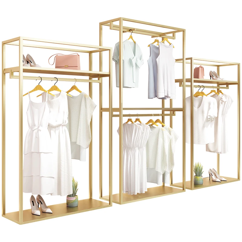 

Custom. boutique garment shelf cloth display stands display clothes shops stainless steel metal clothing rack for st