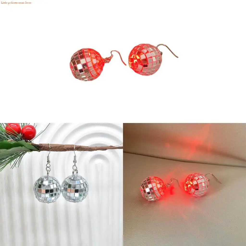 F92D Trendy LED Shaking Earrings Vintage Glass Ball Earrings Reflective Glass Earring
