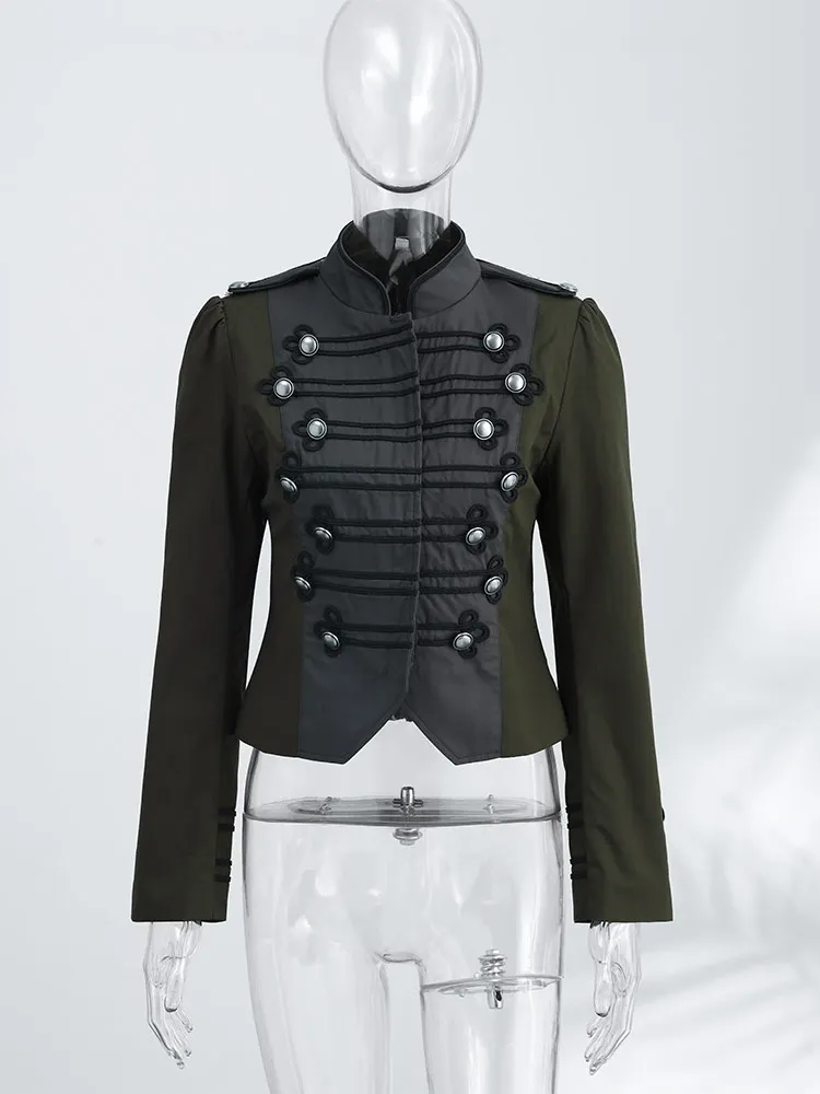 Nouvelle Veste Napoléon pour Femme à Col Montant, Boutons Grenouillère, Taille Cintrée, Manteau Prin