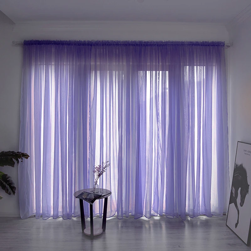 Rainbow Colorful Solid White Tulle Sheer Window Curtains For Living Room Bedroom Tulle Voile Organza Curtains Fabric Drapes