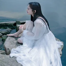 Victorian Dress Women White Fairy Elegant Gothic Vintage Ruffles Lolita Chiffon Holiday Beach Long Fashion Stylish Dresses Party