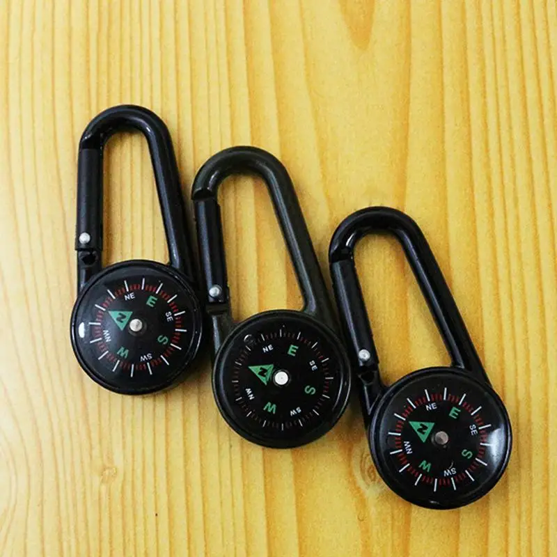 Outdoor Mountaineering Buckle Compass Pointer Mini Keychain Hydro Thermograph Compass Key Hook Camping Tool Compass Carabiner