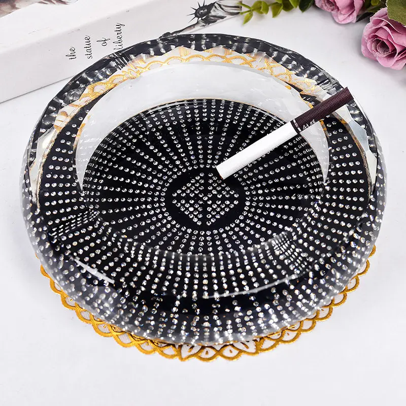 Premium Luxury Crystal Ashtray with Diamond Inlay, High-End Home & Office Decor,Unique Stylish Smoking Accessory for Gaming Room