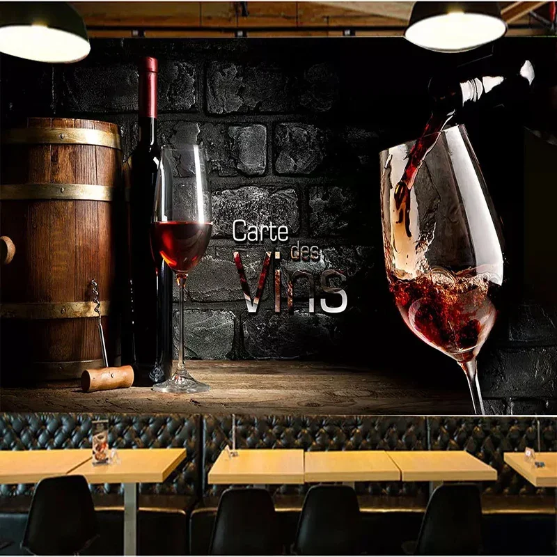 Custom Any Size European Retro Wine Red Wine Photo Wallpaper 3D Mural Bar Living Room Wall Home Decor Wall Cloth Wall Painting