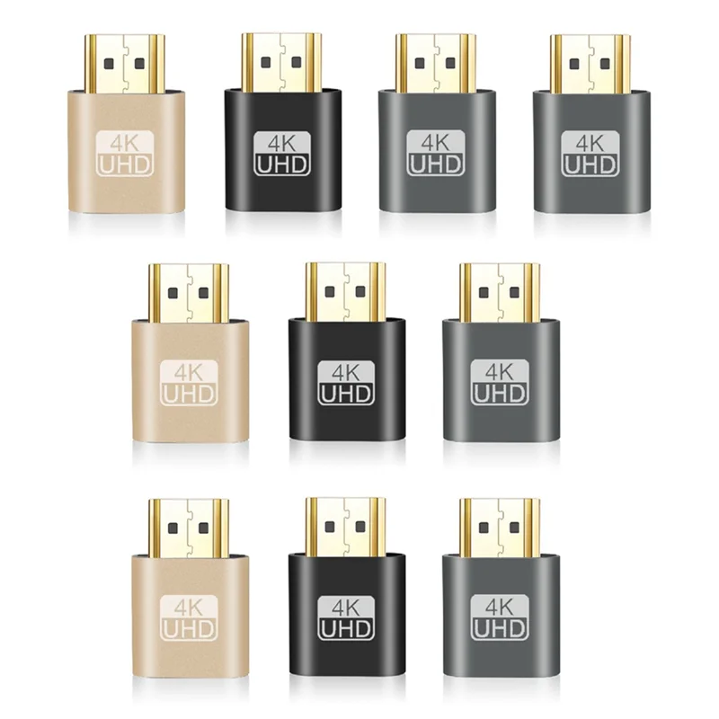 10Pcs HDMI-Compatible Virtual Display Adapter 4K EDID Dummy Plug Headless Ghost Display Emulator Video Card Lock Plate