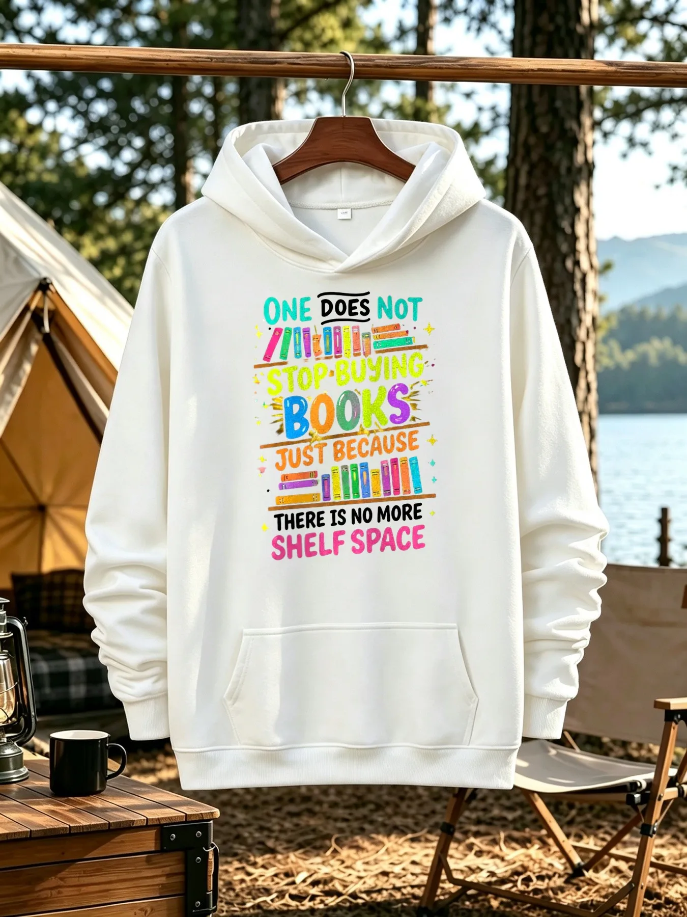 Men's Hooded Sweater, A Book That Keeps Buying Books, No Bookshelf Space Design, Suitable for Bookworms and People Who Love To Read, Casual Basic Model, Loose Version, Daily Outdoor Casual Wear in Autumn and Winter