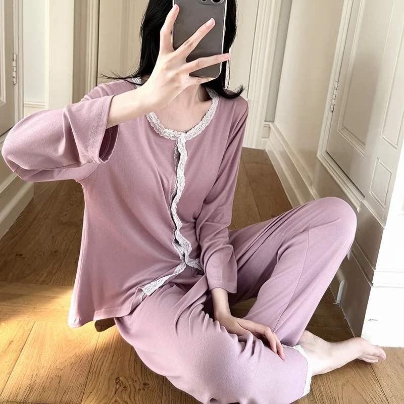 

Пижамные комплекты большого размера, корейские удобные пижамы из модала, женские новые весенне-осенние домашние костюмы для женщин, ночная рубашка, зимние пижамы Mujer