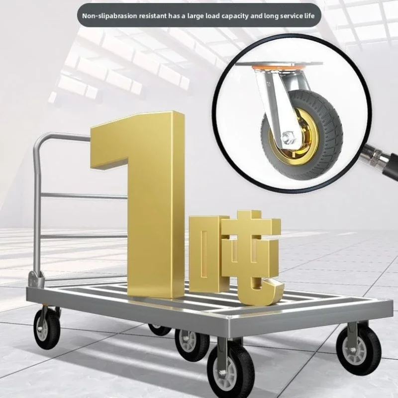 Square tube cart trolley pulling goods Foldable galvanized steel pipe trolley Heavy duty flat truck Trailer pulling goods truck