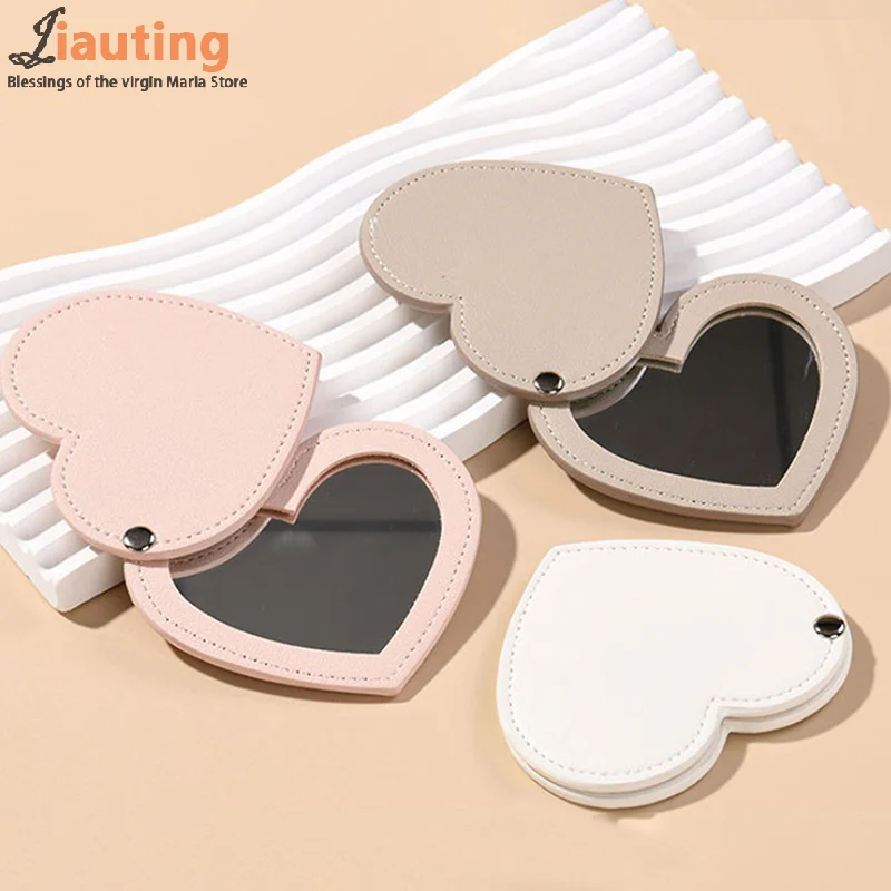 Portable Heart Shape Mirror Sliding Cover Make-Up Mirror Pocket Mirror Sliding Cover Handheld Mini Pocket Mirror Makeup Mirror