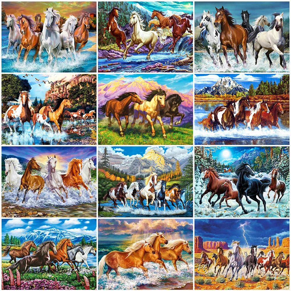 5D Diy Diamond Painting A Herd of Horses Galloping Full Rhinestones Embroidery Mosaic Cross Stitch Home Decor New Arrivals 2023