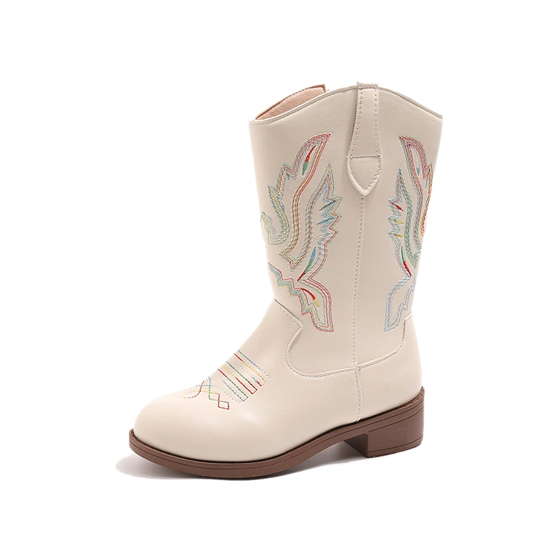 Children's Fashion Boots 3-18 Years Old Embroidered Boys Girls Western Boots Size 27-36 Fall and Winter Tall Kids Heeled Shoes