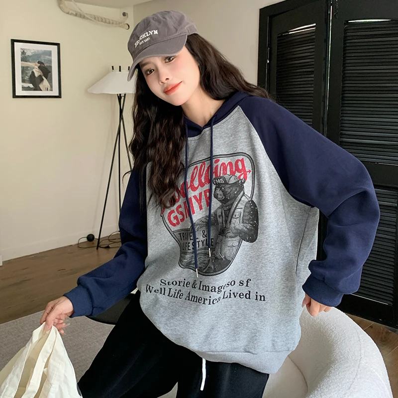 

2024 New Arrival Autumn Winter Women Casual Loose Long Sleeve Cartoon Print Pullovers European Style Hoodies Collar Sweatshirts