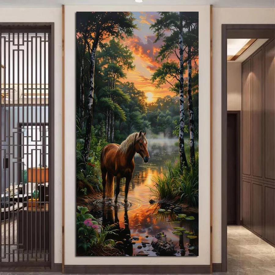 

Fullcang New Collection Sunset Trees Forest Horse Large Size Diy Diamond Arts Painting Animals Full Mosaic Embroidery Picture