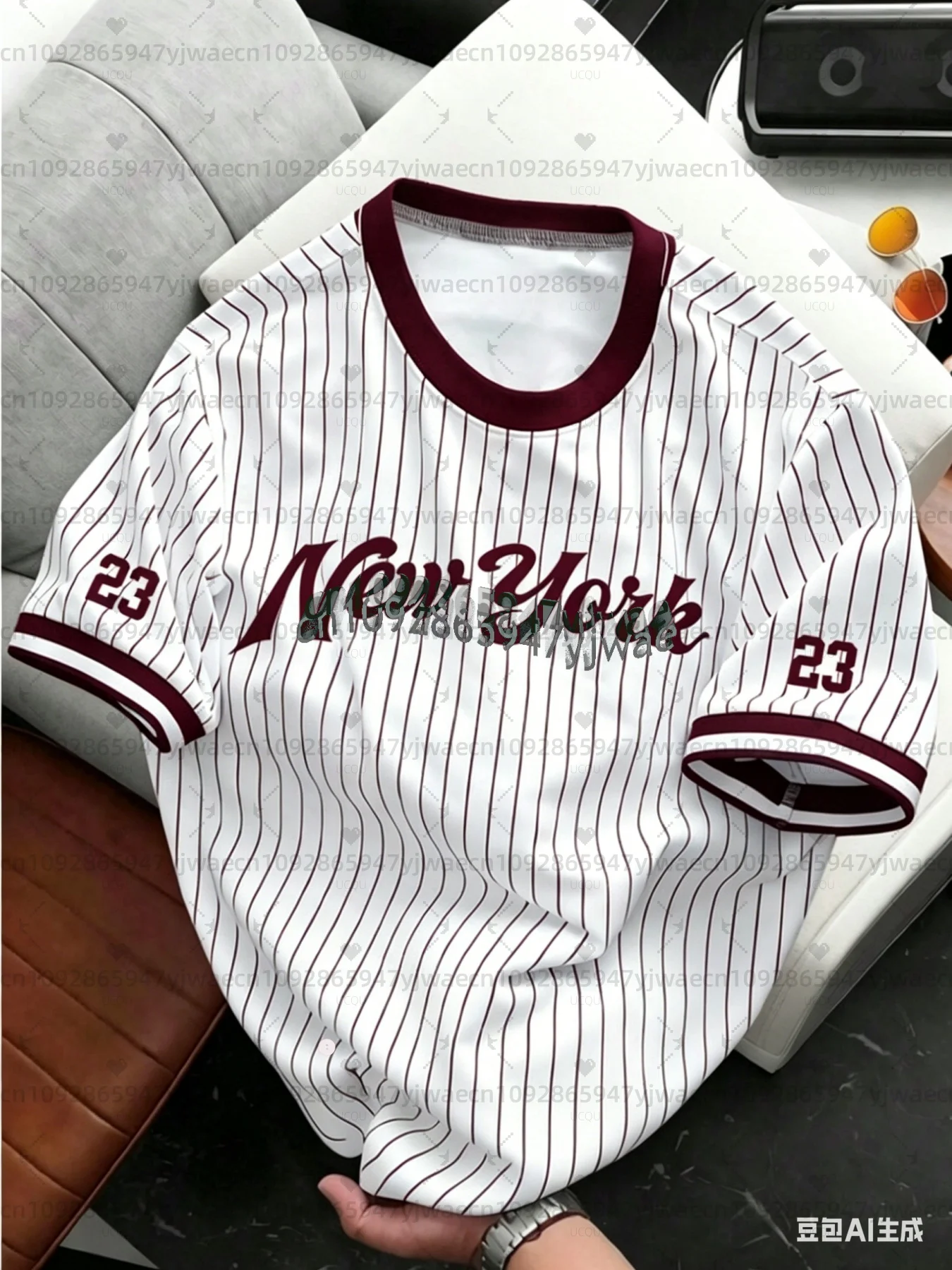 Camiseta Masculina Plus Size de Poliéster Leve com Estampa Listrada NEW YORK 2026 - Camisetas Masculinas e Roupas Masculinas