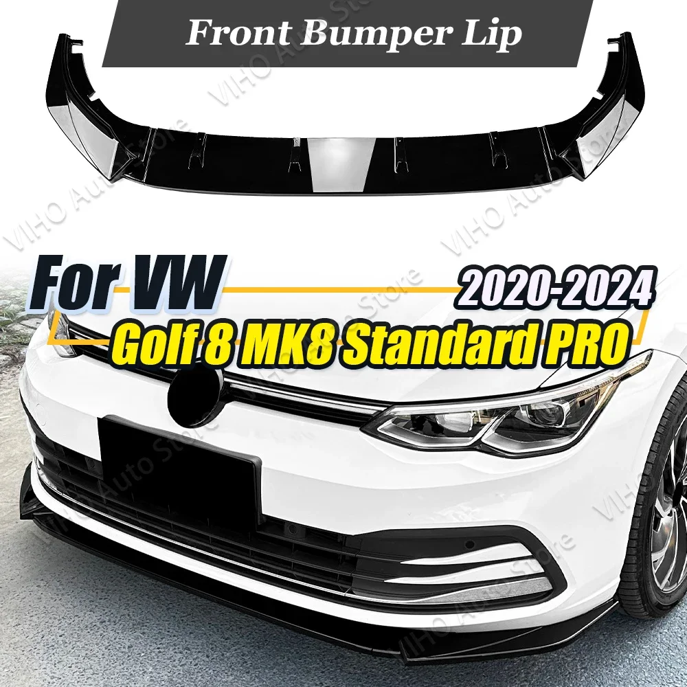 For Volkswage Golf 8 MK8 Standard Pro 2020-2024 ABS Gloss Black Car Front Bumper Diffuser Trim Spoiler Splitter Body Kits