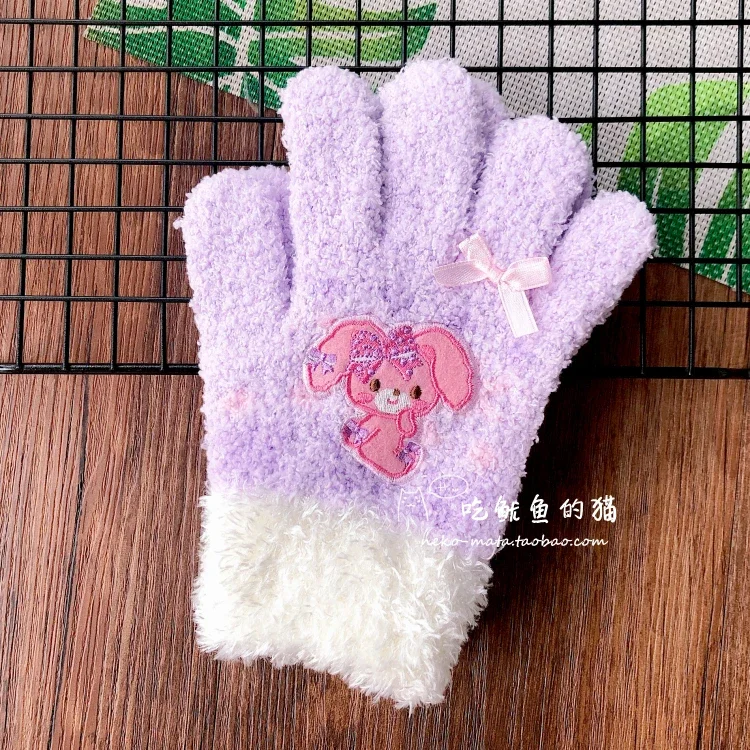 Bonbonribbon Winter Gloves for Girls Kids Cartoon Anime Bunny Cute Kawaii Gloves Purple