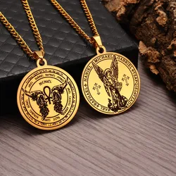 Archangel Michael Gabriel Raphael Haniel Round Pendant Necklace Vintage Stainless Steel Men Pendants Jewelry Fashion Accessories
