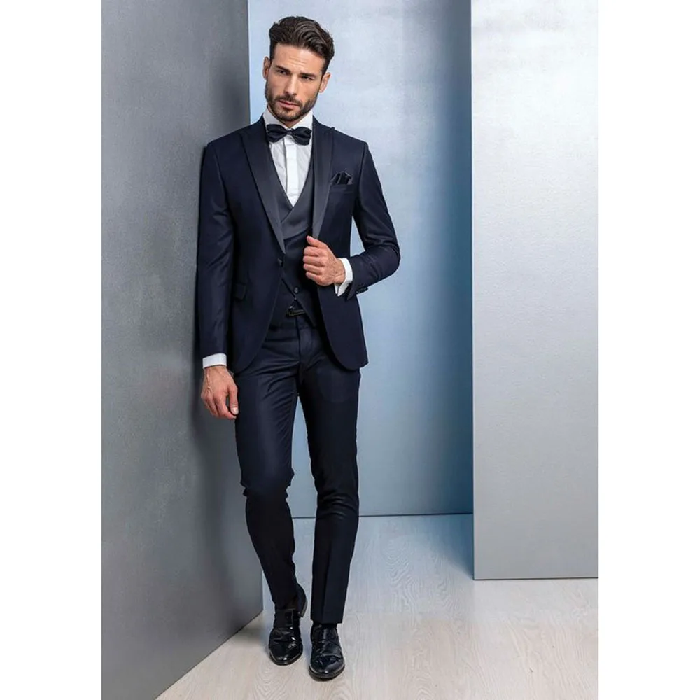 

Formal Wedding Suits for Men Notch Lapel 3 Pieces Jacket Pants Vest Blazers Sets Business Gentleman Banquet Male Clothing