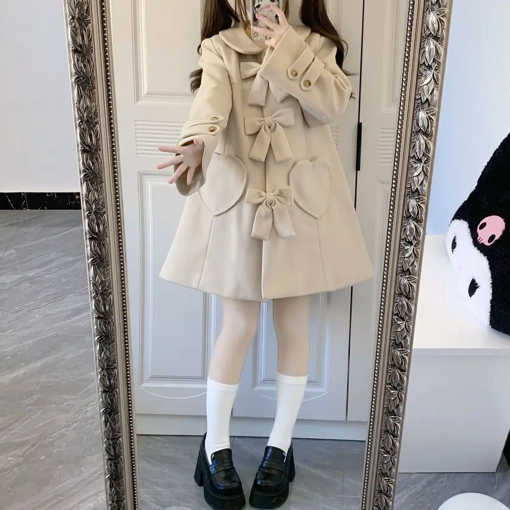 

Japan JK Autumn And Winter JK Original Genuine Nizi Coat Cute Woolen Coat Mid-Length White And Thickened