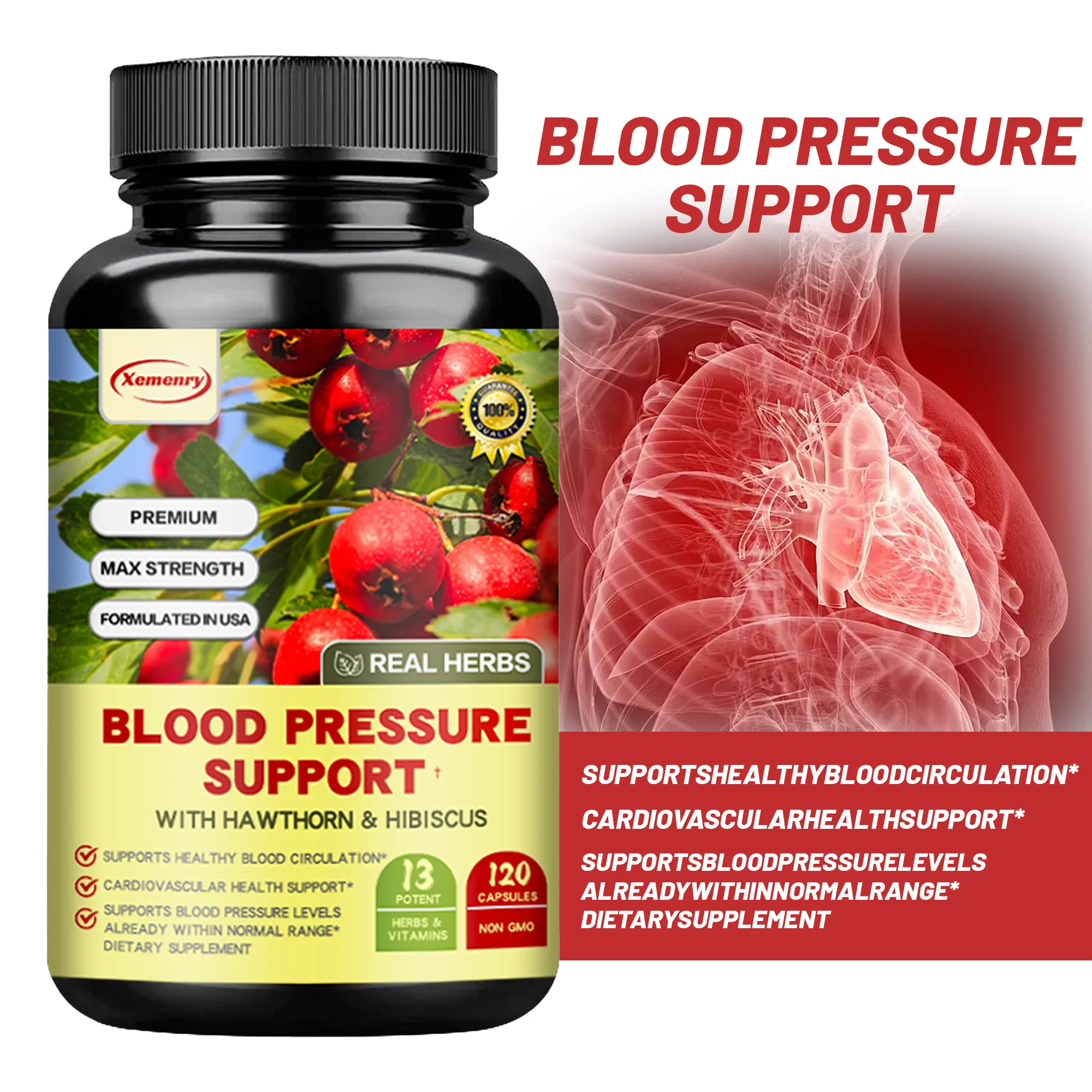 

Blood Pressure Support - For Heart, Brain, Cardiovascular Health, Balance Blood Pressure, Increases Blood Circulation