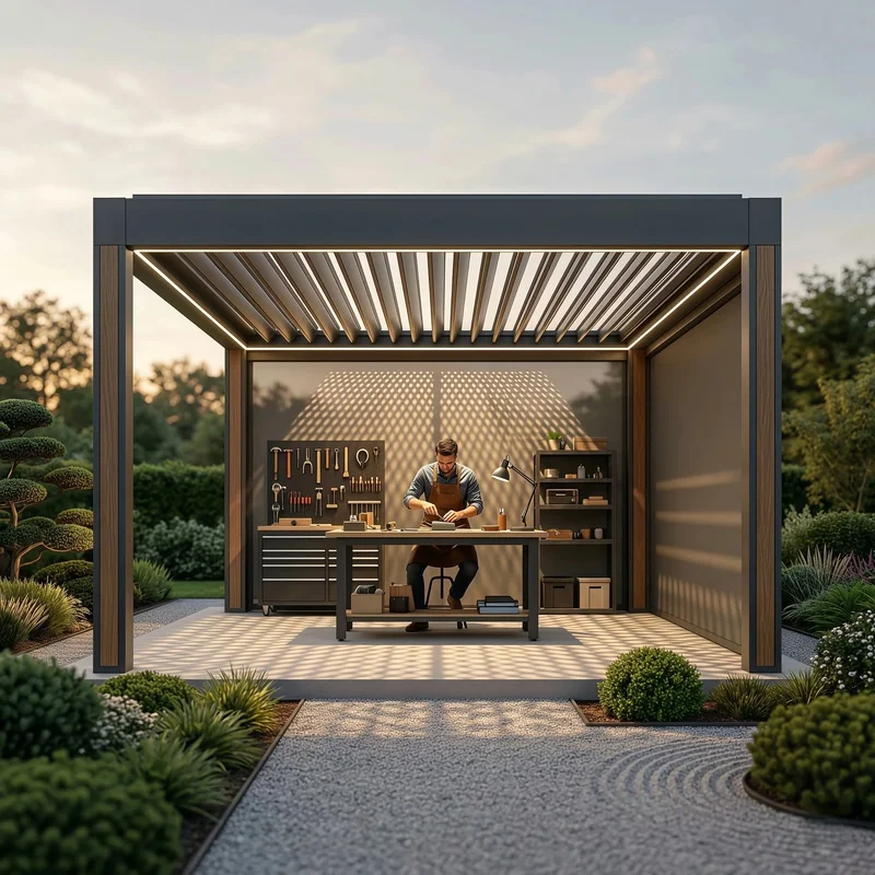 Work-Friendly Aluminum Pergola Anti-Canopy-Resistant Waterproof Outdoor Office Balcony Louvre Gazebo Remote Work