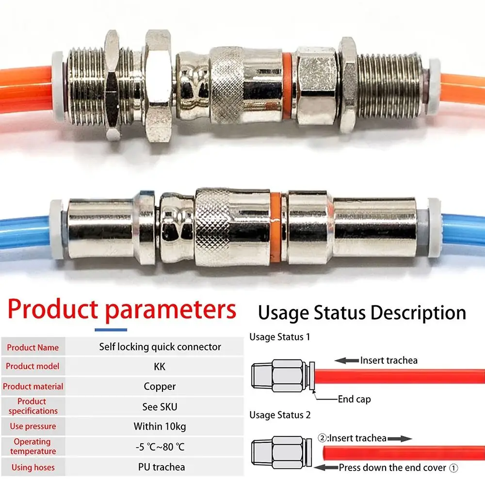 

1Pcs KK2P/KK2S-04H-06H-04E-06E Tracheal Quick Connector One-way Pneumatic Quick Coupling Brass PU Tube Pipe Joint