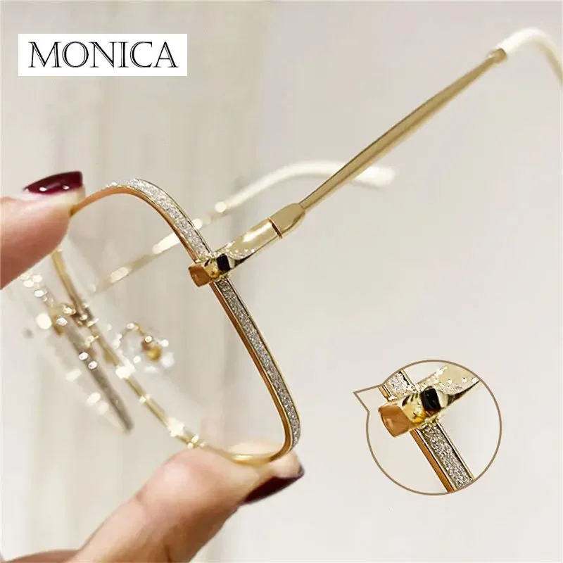 Big Size Square Myopia Glasses for Women Men Anti Blue Light Computer Eyeglasses Metal Frame Prescription Eyewear 0~-6.0 Diopter