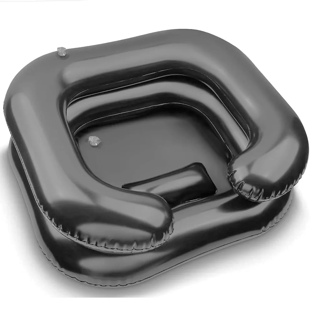 Portable PVC Inflatable Shampoo Wash Basin for Bedridden Elderly Patients Hair Washing Bowl with Drain Hole and Neck Support