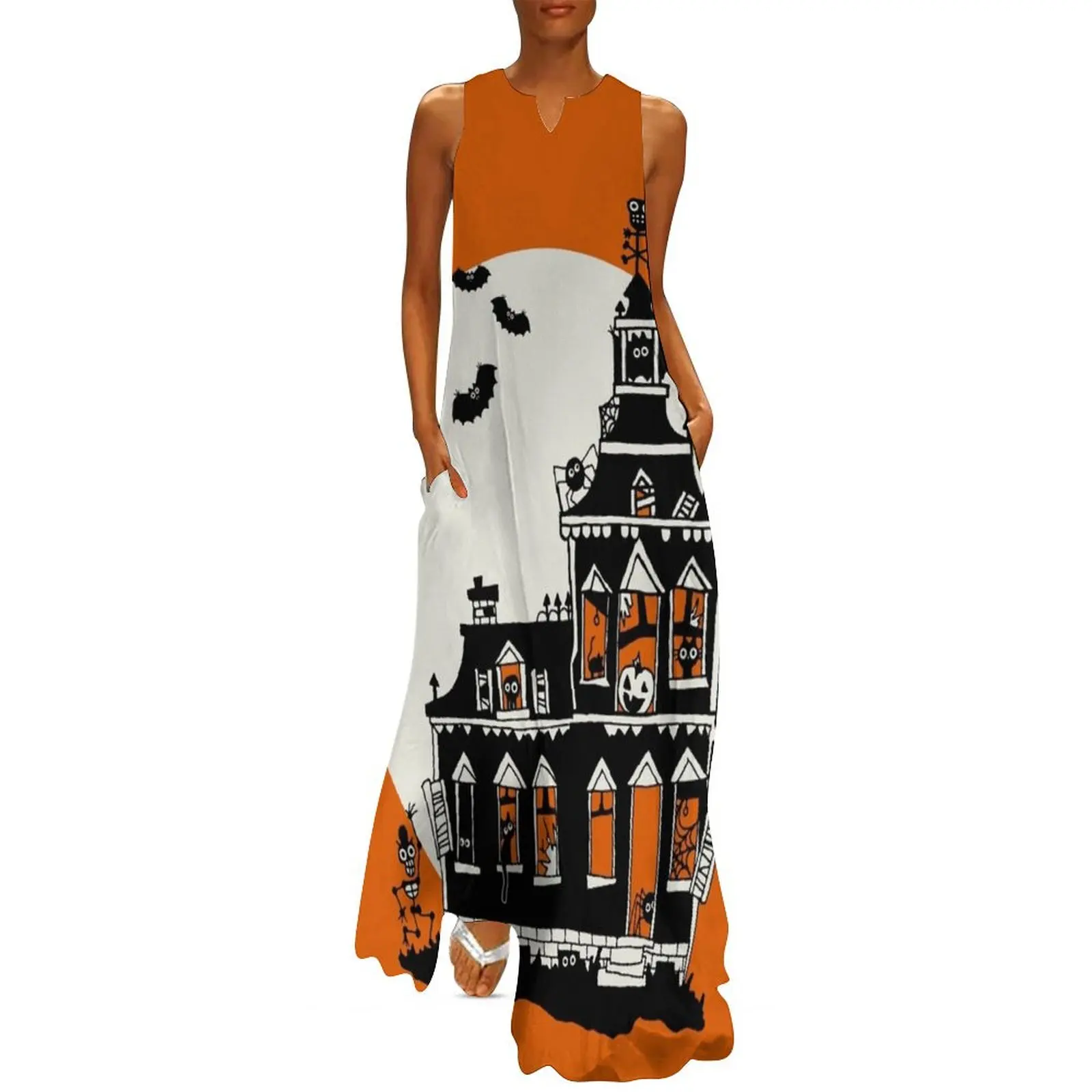 Vintage Style Haunted House - Happy Halloween Long Dress prom dresses elegant dress Women's summer dresses prom clothes Dress