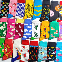 NEW 48 Style Funny Cartoon Women Smile Socks Combed Cotton Rabbit Fruit Food Tube Sports Socks Happy Kawaii Socks