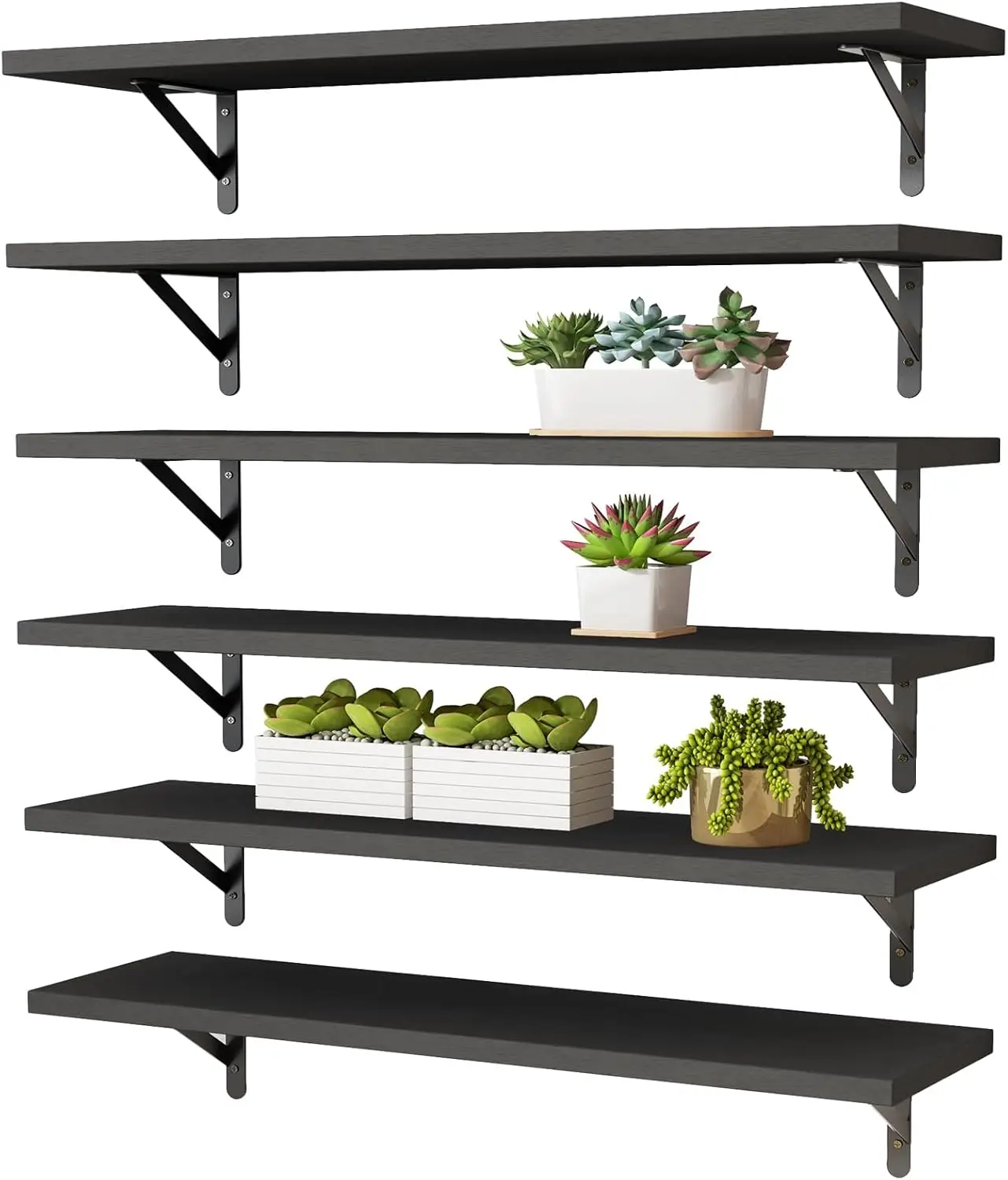 

23.6 Inch Floating Wall Shelves Set of 6 Black for Farmhouse Bedroom Bathroom Living Room Kitchen Storage Decor
