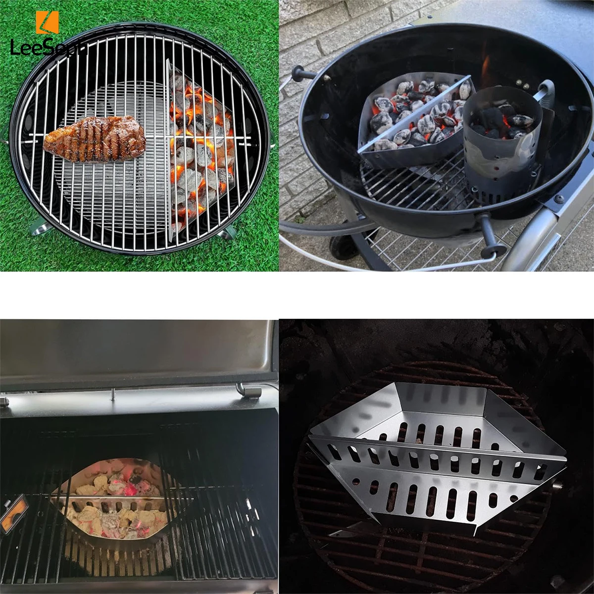 Leeseph Stainless Steel Charcoal Basket, BBQ Grilling Accessories for Grills and Kettles, Charcoal Grill Accessories