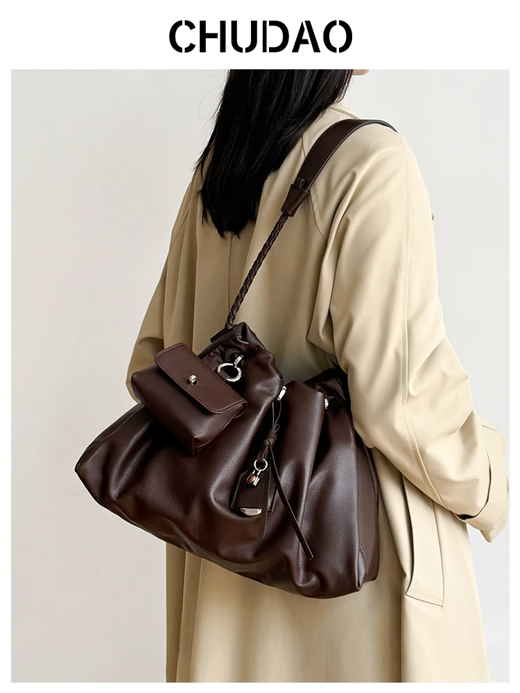 

CHUDAO сумка-мешок из натуральной кожи, женская сумка через плечо, большая сумка Capaci с ленивым облачным узором, сумка подмышки, повседневная сумка Sle