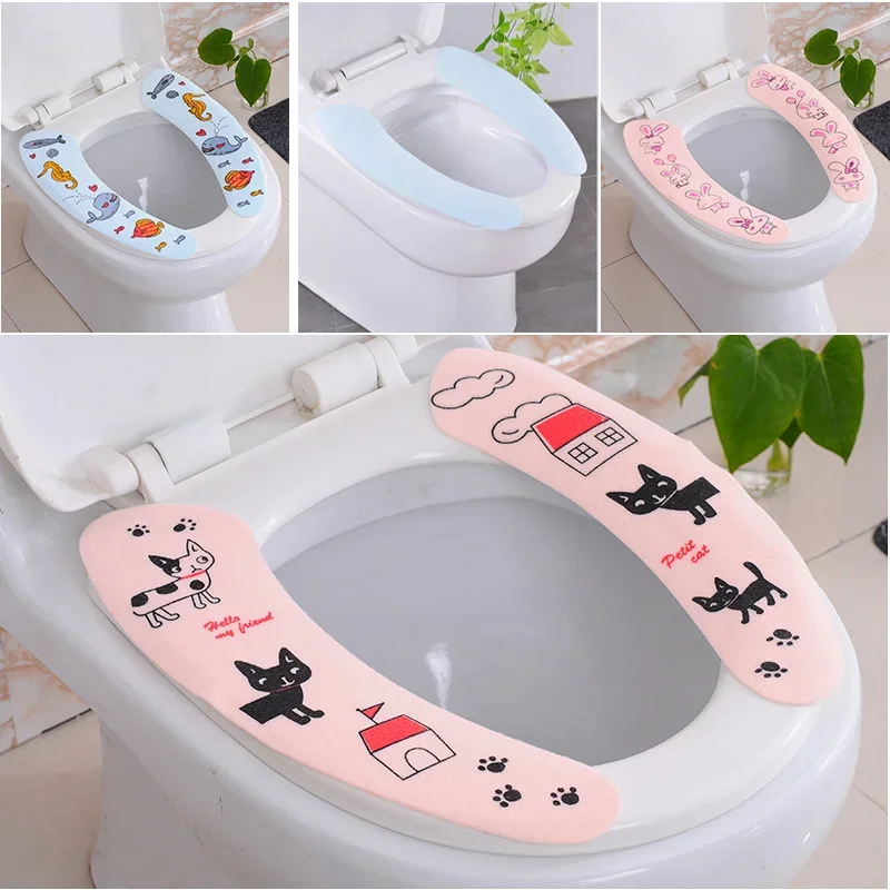 

Universal Toilet Seat Cover 2 Pairs Soft Cartoon WC Toilet Sticky Seat Pad Washable Bathroom Warmer Seat Lid Covers Cushion