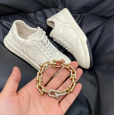 TIF Pulsera clásica minimalista con hebilla de cadena personalizada de plata de ley 925, accesorios para zapatos de estilo unisex