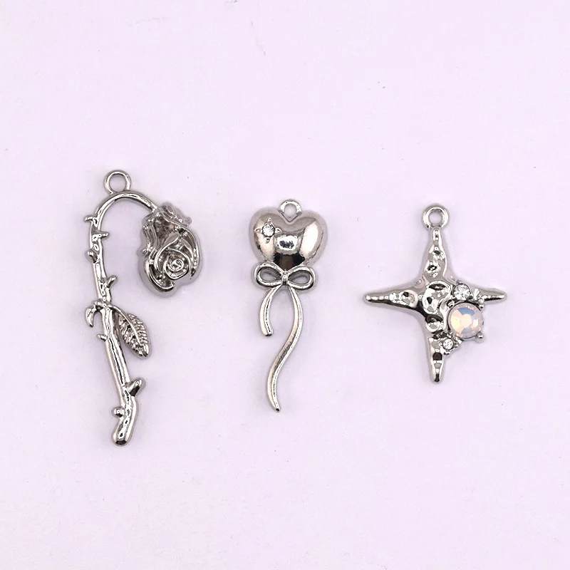 10pcs Rose Flower Heart Meteor Star Alloy Charms Gothic Metal Pendants For Earring Necklace Earring Diy Jewelry Making