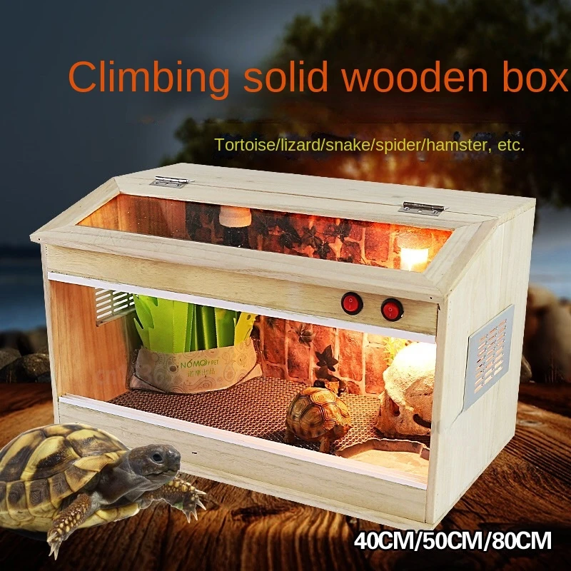 Reptile Solid Wood Inclined Plane Box  Tortoise Incubator Alien Pet Breeding Box Breathable Skylight