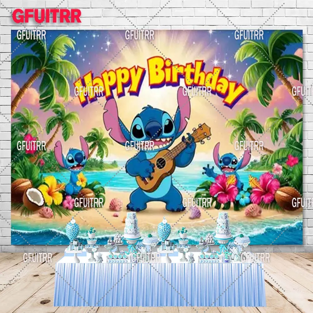 Lilo and Stitch Backdrop for Kids Birthday Party Photography  Background Decoration Baby Shower Photo Studio Booth Prop