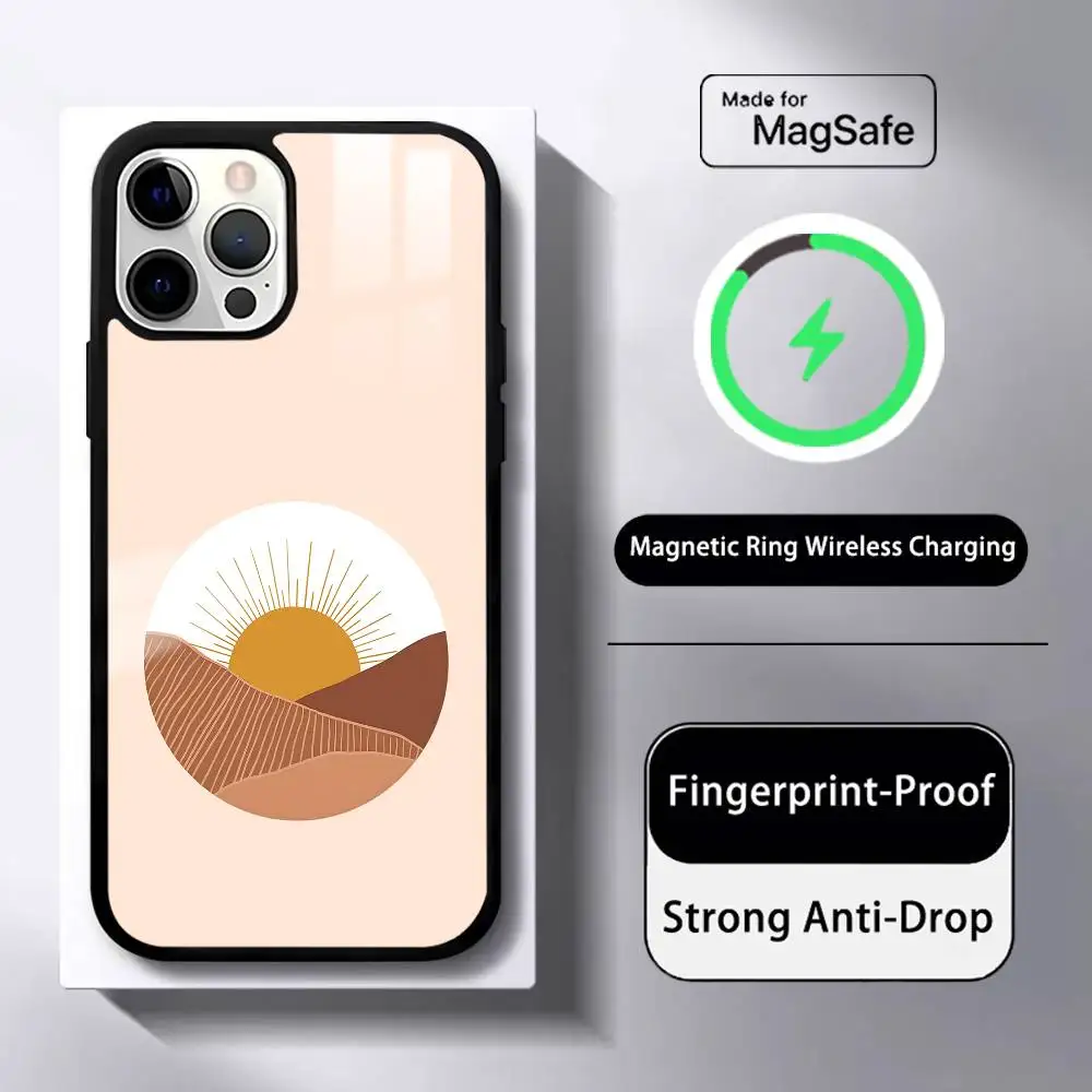 Retro Moderne Sonne Telefon Fall MagSafe Magnetische Für iPhone 16 15 14 13 12 11 Pro Plus Max Mini Drahtlose Ladegerät Funda